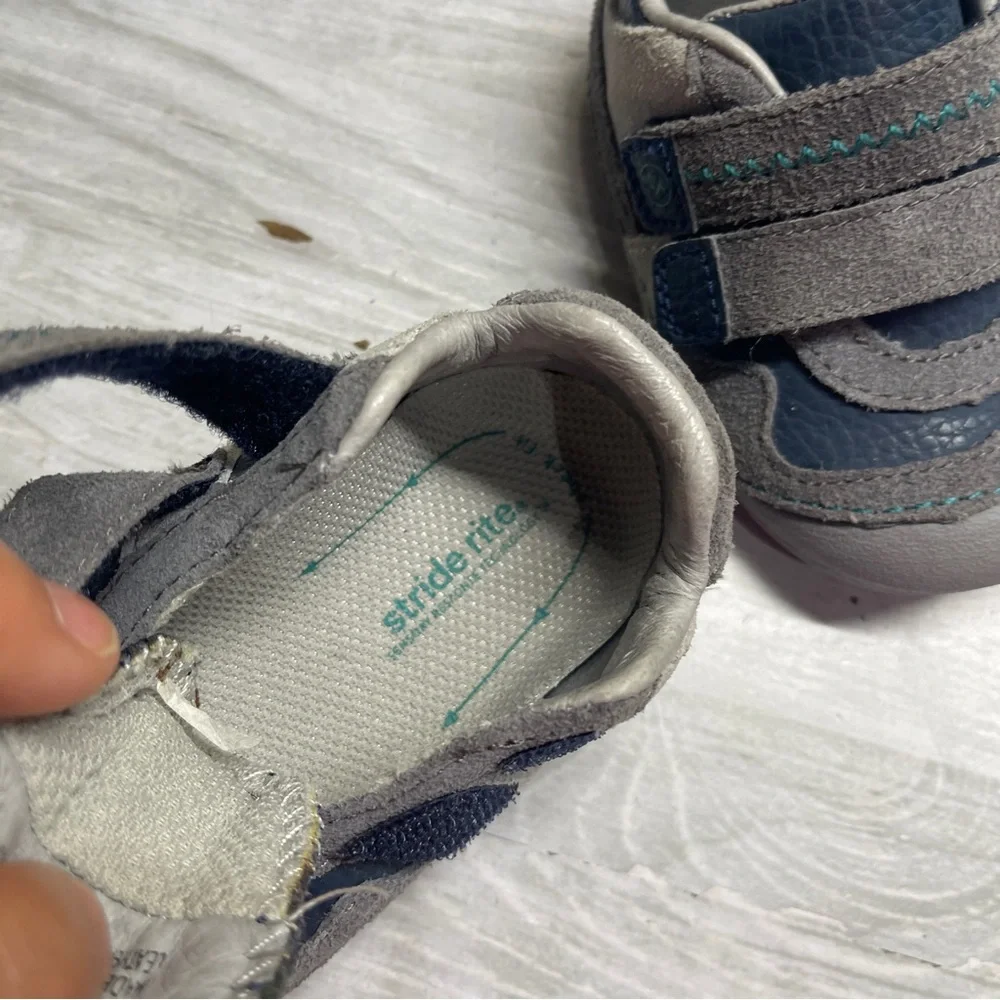 Stride Rite Graham Gray Blue Leather Baby Walker Shoes Size 3